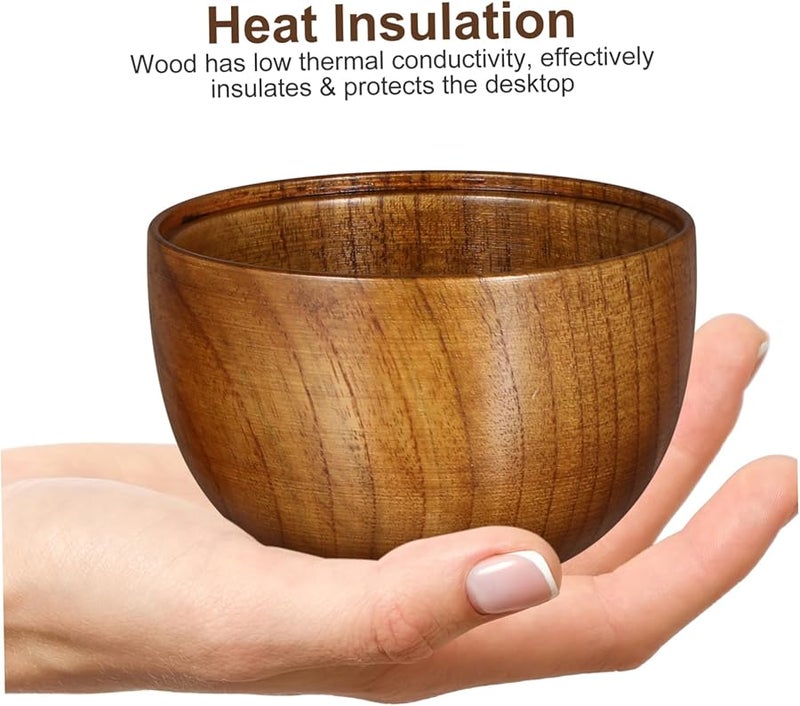 Wooden Bowls With Lid 2Pcs Heat Resistant Rice Salad Soup Bowls For Home Restaurant - Image 4
